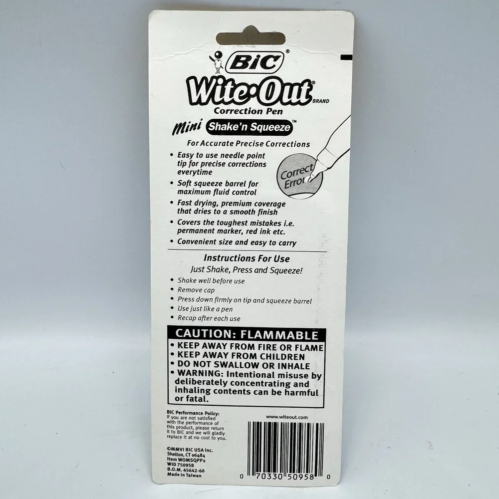 Vintage Bic Wite Out Shake N Squeeze Correction Pens 2 Pack New Sealed